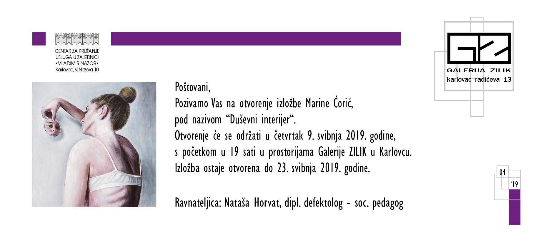 Najava izložbe: "Duševni interijer" - Marina Ćorić