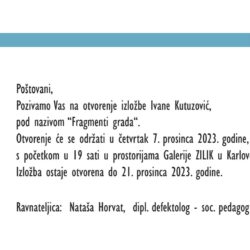 Posljednja ovogodišnja ZILIK izložba: „Fragmenti grada“ akademske umjetnice Ivane Kutuzović